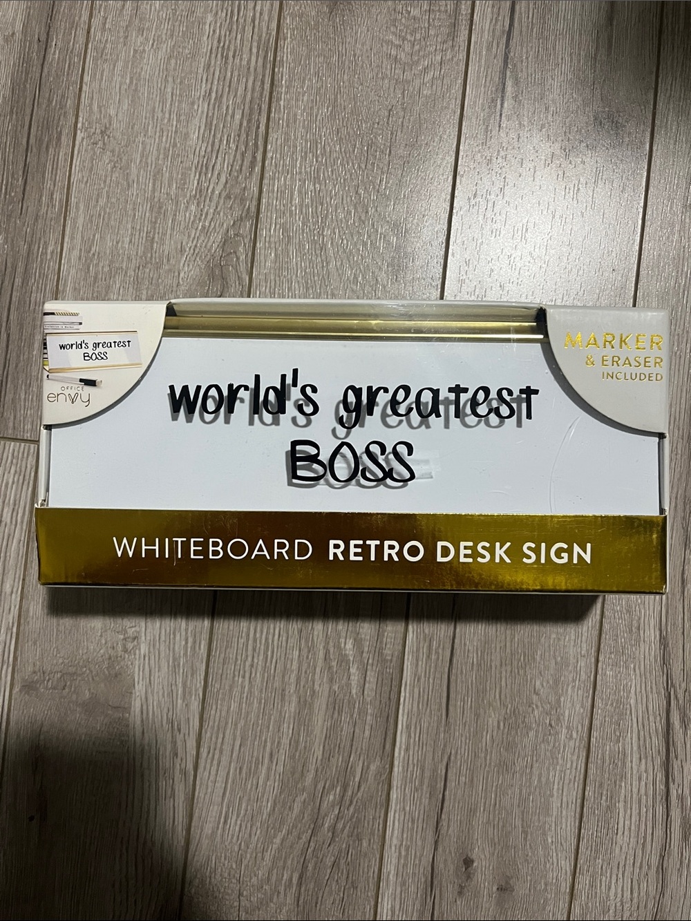 envy White & Gold "World's Greatest Boss" Retro Whiteboard Desk Sign